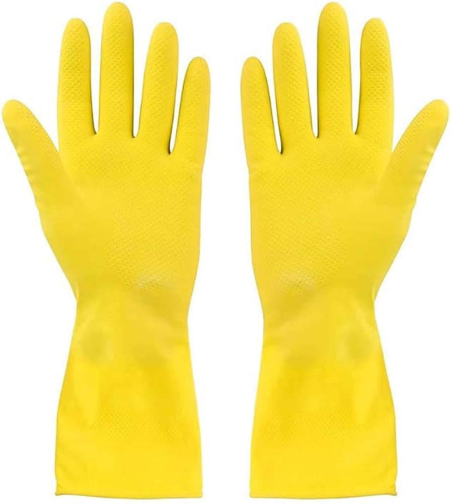 Reusable Rubber Hand Gloves Yellow for Dishwashing Kitchen Cleaning Gardening