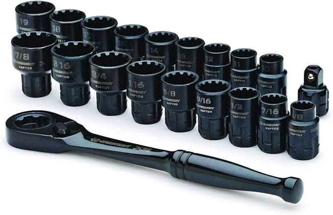 Black Ratchet and Socket Set - 25-Piece 3/8" Drive 6-Point Pass-Thru System