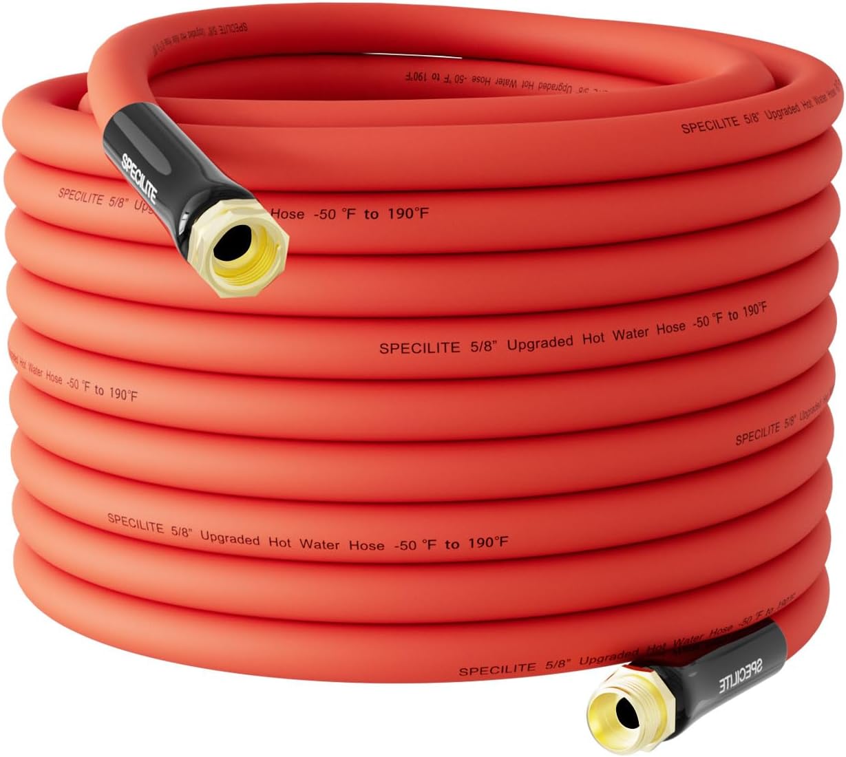 Hot/Cold Water Hose 5/8"x50ft Heavy Duty Red Garden Hose 50℉-190℉,Flexible & Lightweight