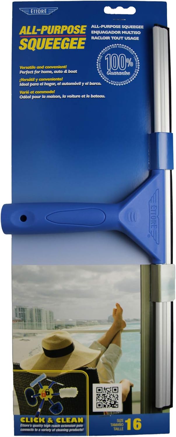 Ettore 17016 16-Inch All Purpose Window Squeegee with Silicone Rubber Blade Blue