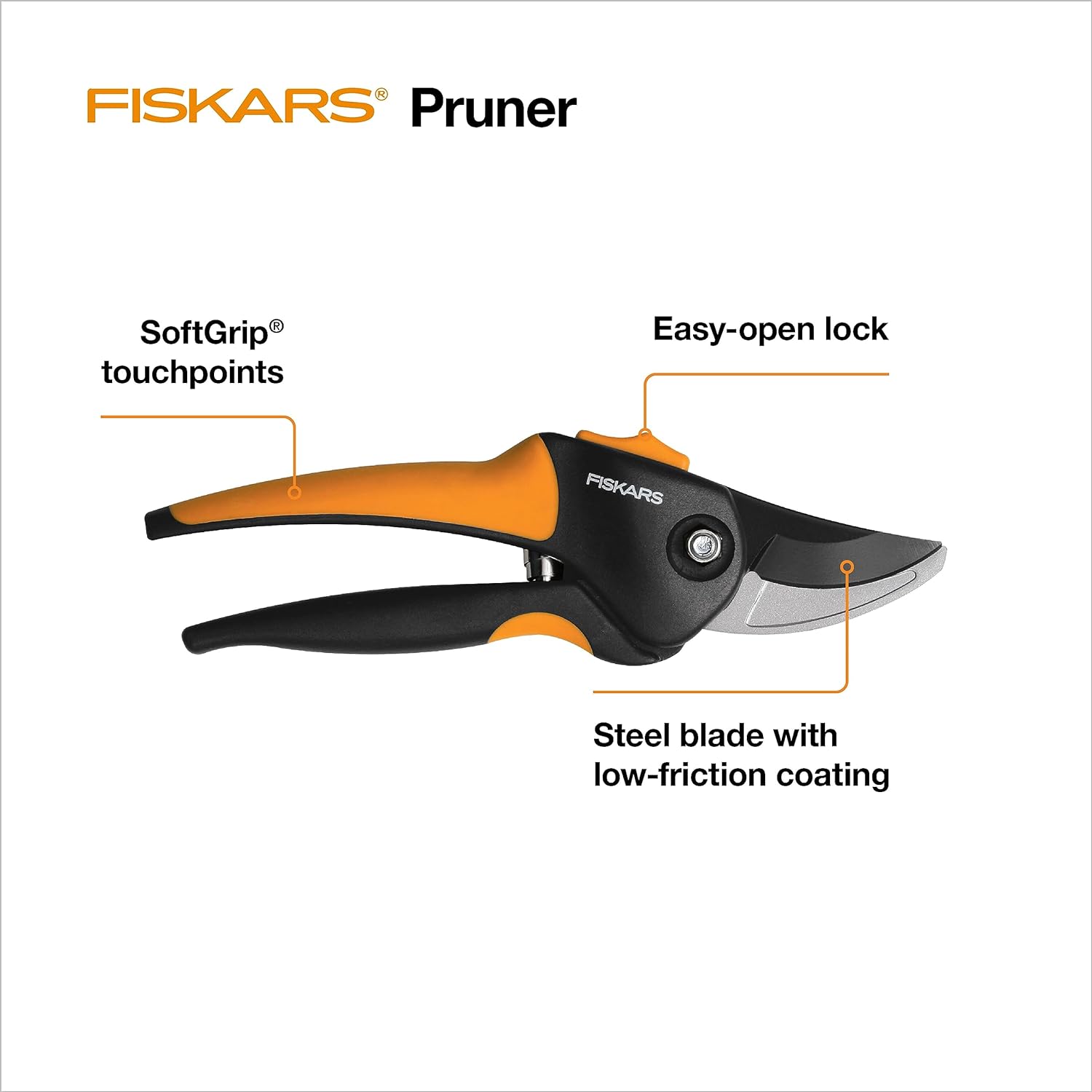 Fiskars SoftGrip Bypass Pruner 5/8" Tree and Branch Cutter - Bypass Pruning Shears and Garden Clippers with Sharp Precision-Ground Steel Blade