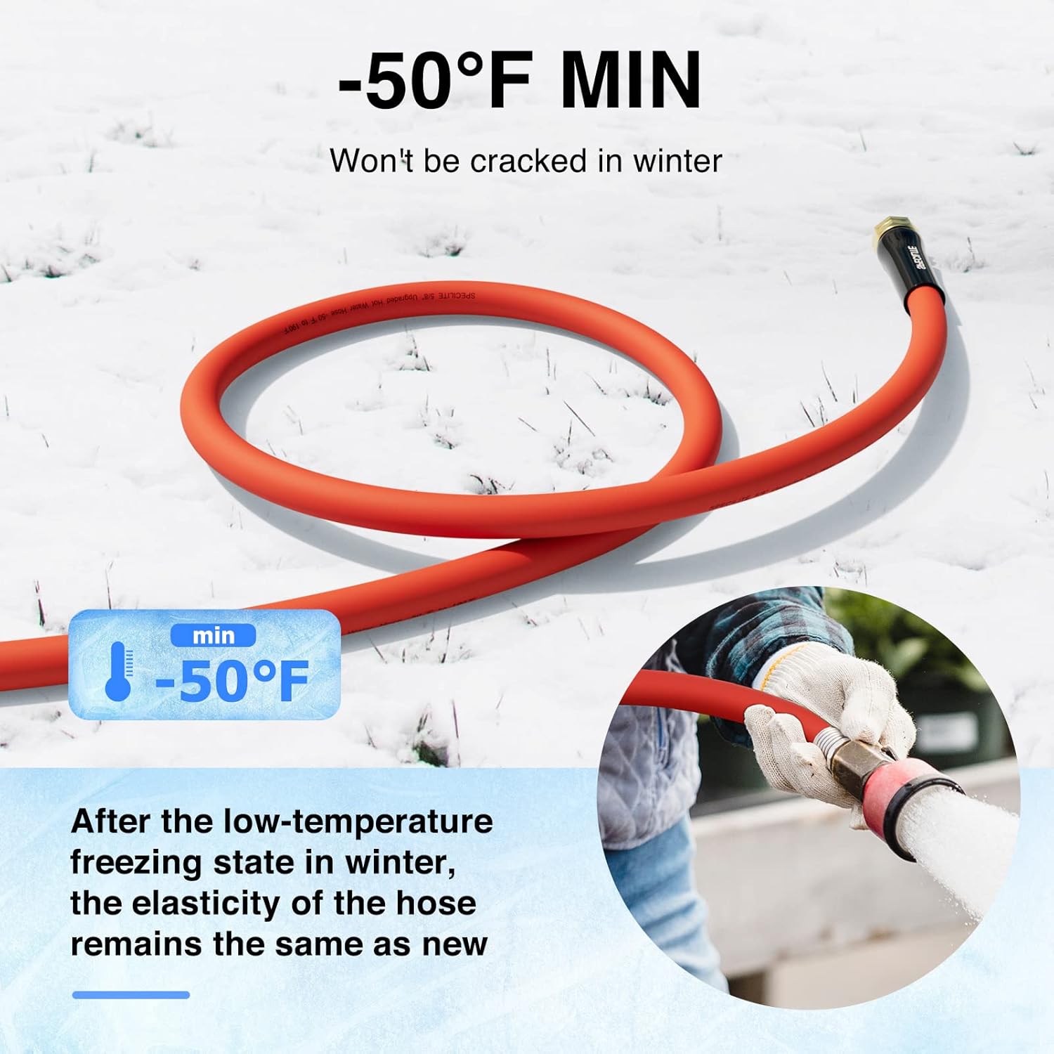 Hot/Cold Water Hose 5/8"x50ft Heavy Duty Red Garden Hose 50℉-190℉,Flexible & Lightweight