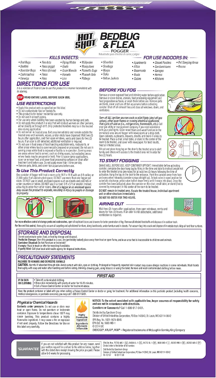 Hot Shot Bedbug & Flea Fogger For Insects, Aerosol, 3/2-Ounce,