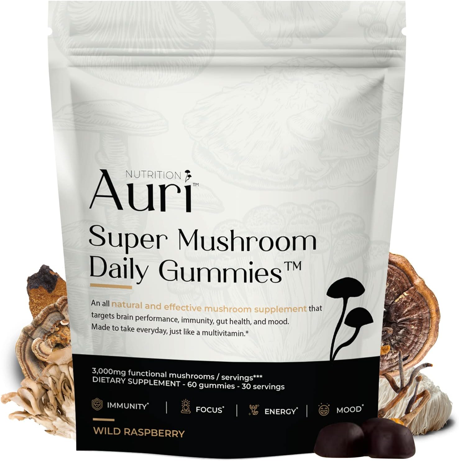 Auri Super Mushroom Daily Gummies All in One Daily Mushroom Supplement Gummy 12