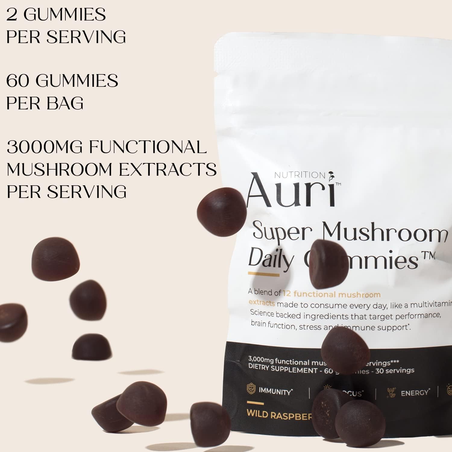 Auri Super Mushroom Daily Gummies All in One Daily Mushroom Supplement Gummy 12