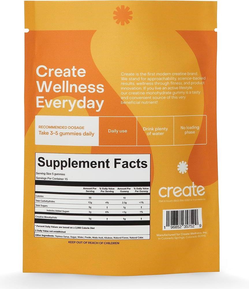 CREATE WELLNESS CREATINE MONOHYDRATE GUMMIES ORANGE FLAVOR NEW SEALED 90 COUNT