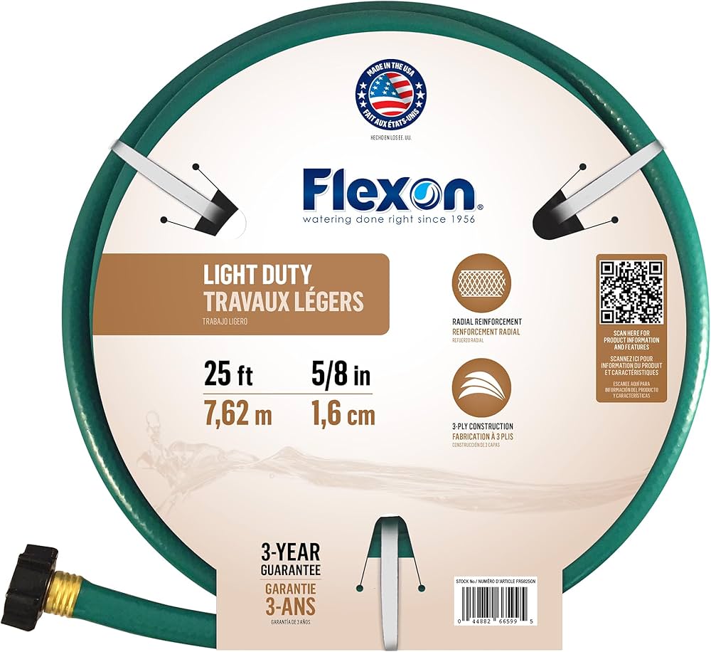 Flexon 5/8-Inch by 25-Foot Reinforced Garden Hose FR5825, 25ft, Green