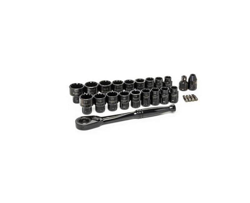 Black Ratchet and Socket Set - 25-Piece 3/8" Drive 6-Point Pass-Thru System